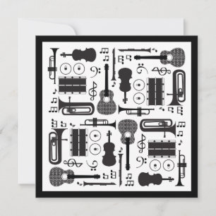 Modern Black & White Musical Instruments Pattern Thank You Card