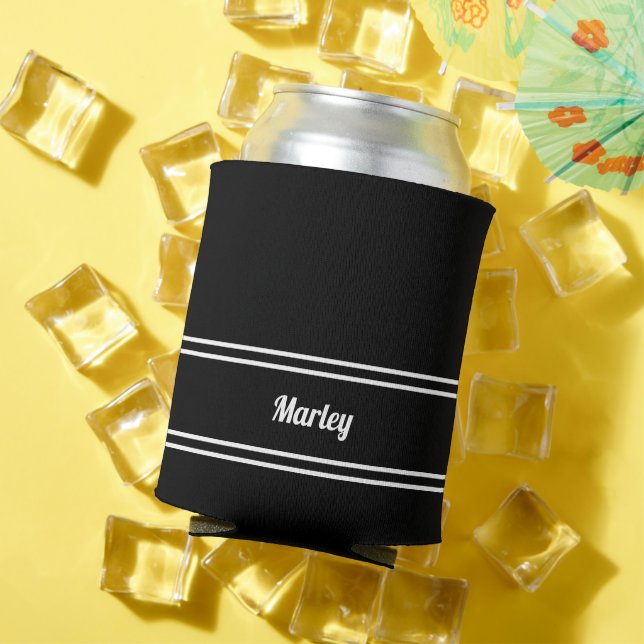 Modern Black & White Name Minimalist Can Cooler (In Situ Summer)