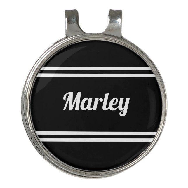 Modern Black & White Name Minimalist Golf Hat Clip (Front)
