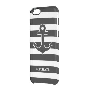 Modern Black White Nautical Anchor Stripes Pattern Clear iPhone 6/6S Case