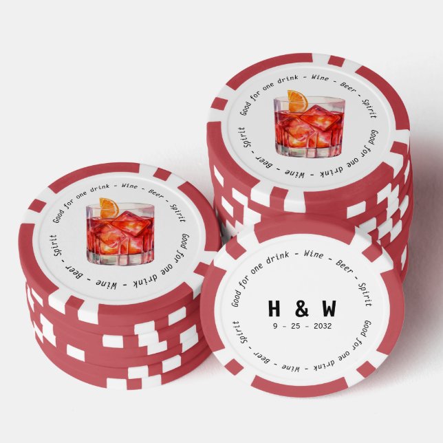 Modern Black White Negroni Drink Voucher Wedding Poker Chips (Stack)