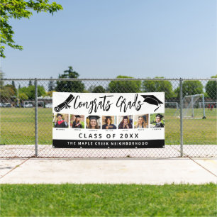 Modern Black White Neighborhood Graduation 7 Photo Banner