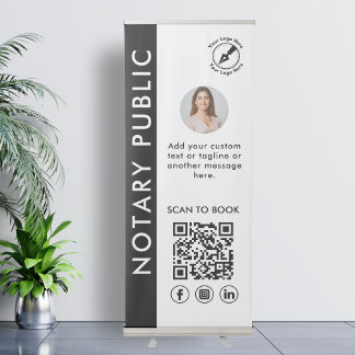 Modern Black & White Notary Public Photo Logo QR Retractable Banner