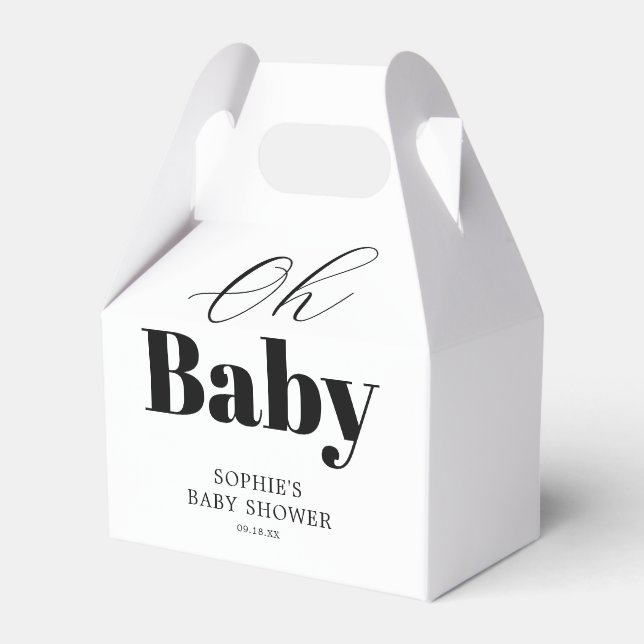 Modern Black White Oh Baby Shower Favor Boxes (Front Side)