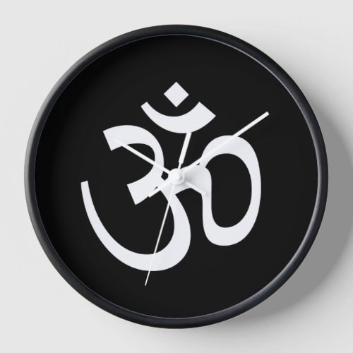 Modern black white Om Aum Icon Hinduism Symbol Clock