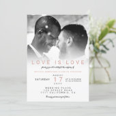 Modern black white ombre photo gay wedding invitation (Standing Front)