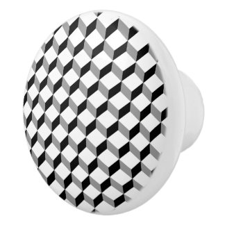 Modern Black White Optical Illusion Cube Blocks Ceramic Knob