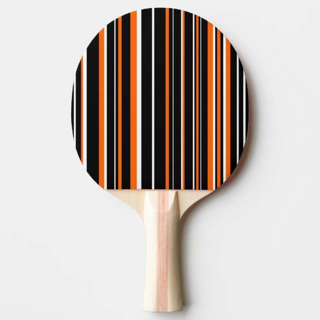 Modern Black, White, Orange Barcode Stripe Ping Pong Paddle (Front)