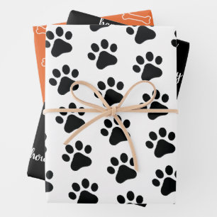Modern Black White Orange Dog Themed Halloween Wrapping Paper Sheets