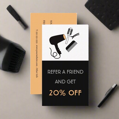 Modern Black white  Orange Hairdresser Salon  Discount Card