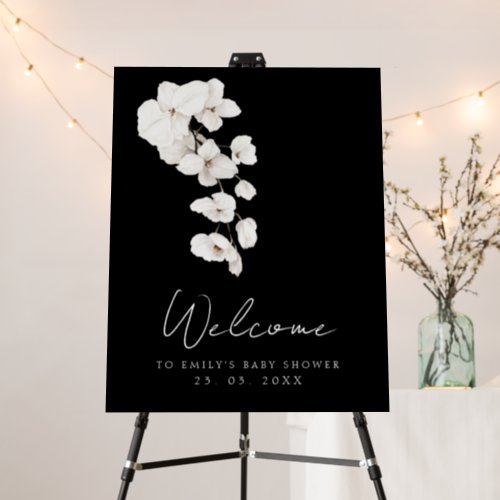 Modern Black White Orchid Baby Shower Welcome Sign