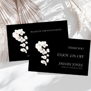 Modern Black White Orchid Floral Business Discount Card