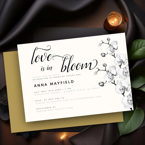 Modern Black White Orchid Love in Bloom Bridal Invitation