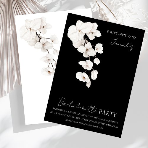 Modern Black White Orchids Bachelorette Party Invitation