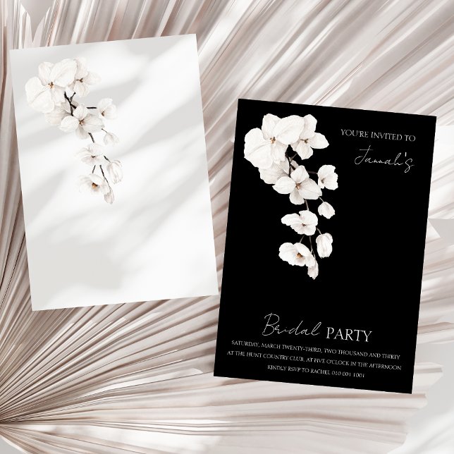 Modern Black White Orchids Floral Bridal Party Invitation (Modern Black White Orchids Floral Bridal Party Invitation)