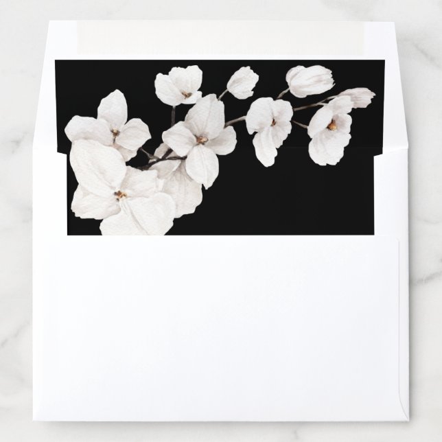 Modern Black White Orchids Floral Wedding Envelope Liner (In Envelope)