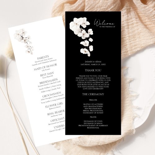 Modern Black White Orchids Floral Wedding Program