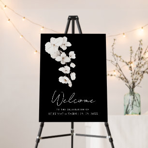 Modern Black White Orchids Floral Wedding Sign