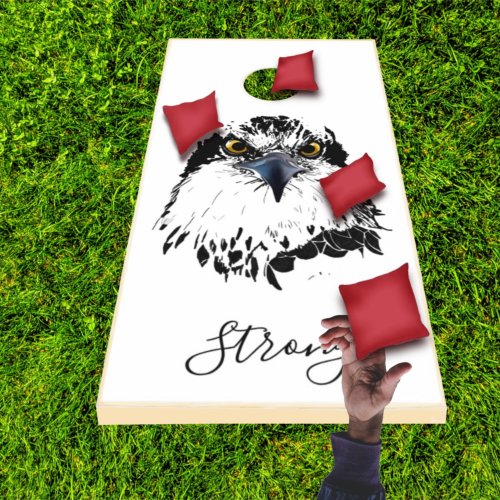 Modern Black White Osprey with Piercing Eyes Cornhole Set