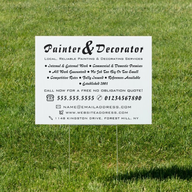 Modern Black & White Painter & Decorator Advert  Sign (Insitu)