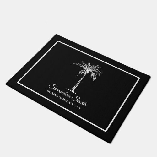Modern Black White Palm Tree Personalized Doormat