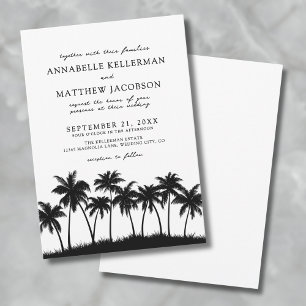 Modern Black White Palm Tree Tropical Wedding Invitation