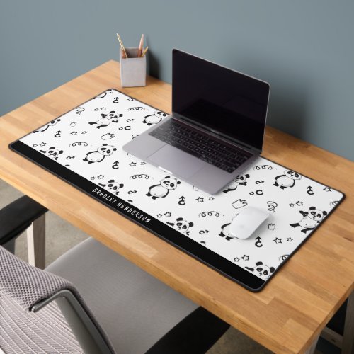 Modern Black  White Panda Pattern Desk Mat