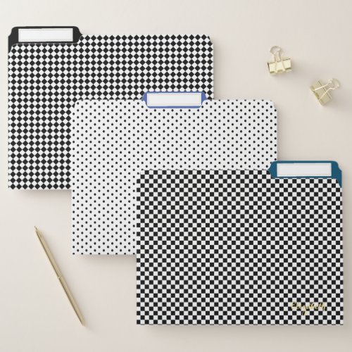 Modern Black White Pattern Faux Gold Monogrammed File Folder