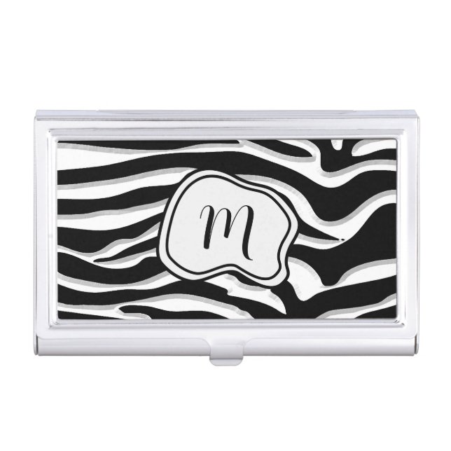 Modern Black White Pattern Monogram Business Card Case (Front)