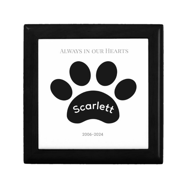 Modern Black & White Paw Print Memorial Gift Box (Front)
