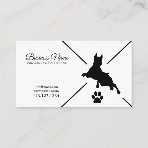 Modern Black  White Paw Silhouette Dog Walking Business Card