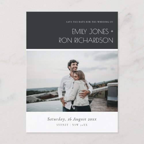 MODERN BLACK  WHITE PERSONAL PHOTO SAVE THE DATE ANNOUNCEMENT POSTCARD