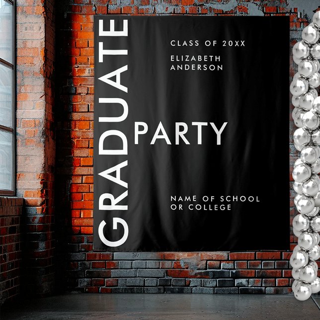 Modern Black White Personalize Graduation Backdrop (Creator Uploaded)