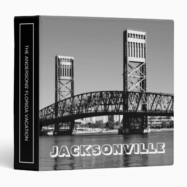 Modern Black White Personalized Custom Photo Album 3 Ring Binder (Front/Spine)