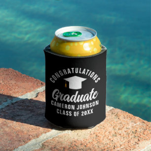 Modern Black White Personalized Graduation Party Can Cooler