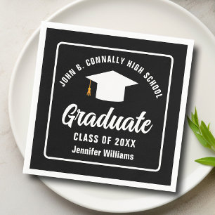 Modern Black White Personalized Graduation Party Napkins