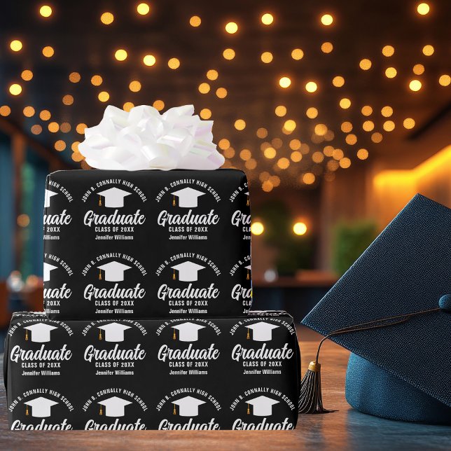 Modern Black White Personalized Graduation Wrapping Paper (Creator Uploaded)