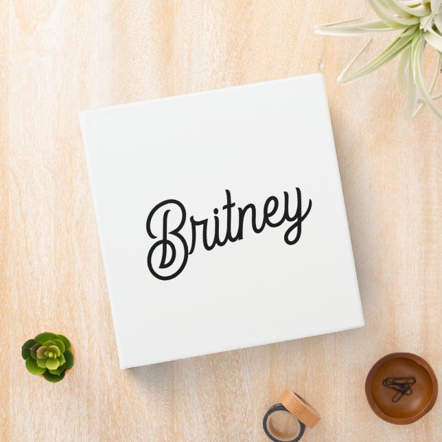 Modern Black White Personalized Monogram and Name  3 Ring Binder (In Situ)