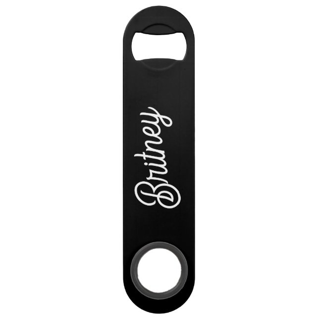 Modern Black White Personalized Monogram and Name  Bar Key (Front)