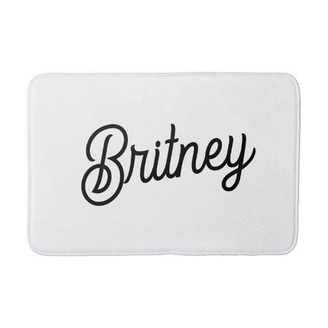 Modern Black White Personalized Monogram and Name  Bath Mat (Front)