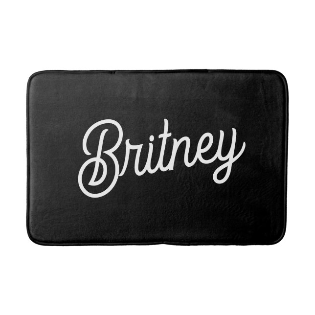 Modern Black White Personalized Monogram and Name  Bath Mat (Front)