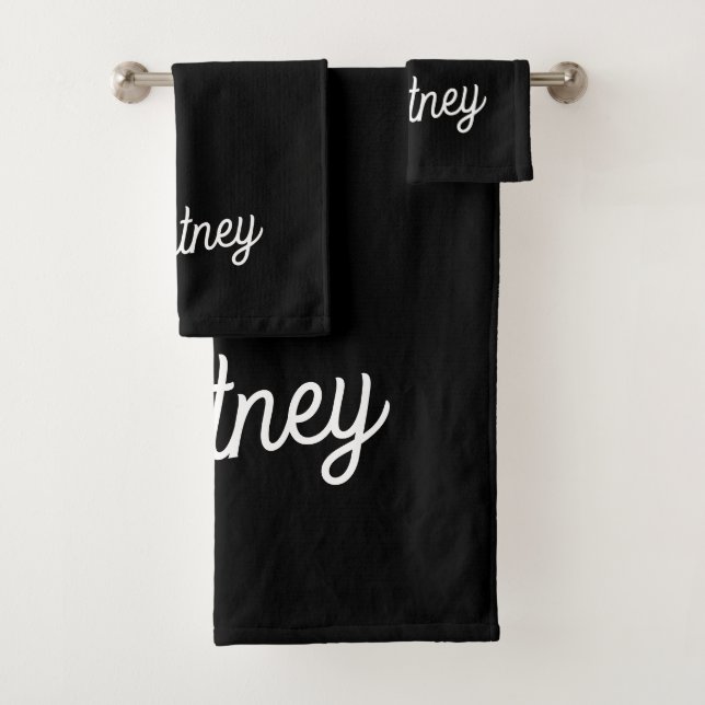 Modern Black White Personalized Monogram and Name  Bath Towel Set (Insitu)
