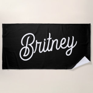 Modern Black White Personalized Monogram and Name  Beach Towel