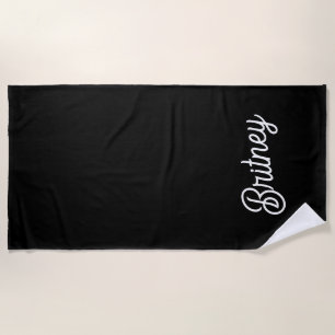 Modern Black White Personalized Monogram and Name  Beach Towel