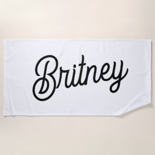 Modern Black White Personalized Monogram and Name Beach Towel