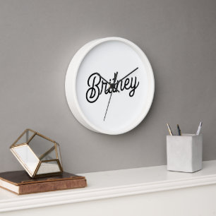 Modern Black White Personalized Monogram and Name  Clock