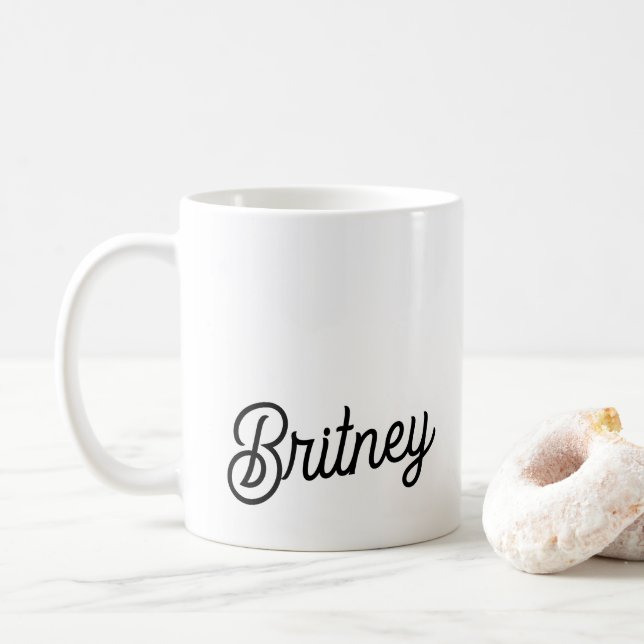 Modern Black White Personalized Monogram and Name  Coffee Mug (With Donut)
