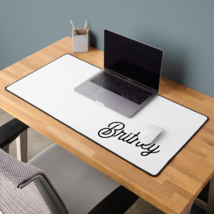 Modern Black White Personalized Monogram and Name  Desk Mat