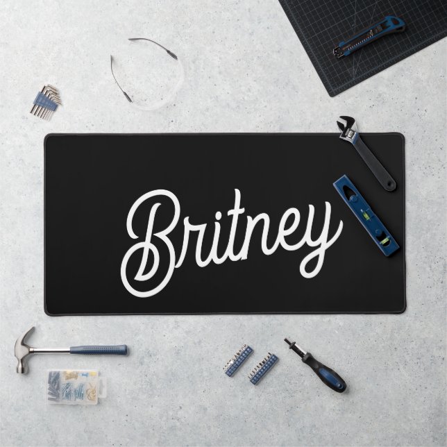 Modern Black White Personalized Monogram and Name  Desk Mat (Workstation)