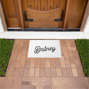 Modern Black White Personalized Monogram and Name  Doormat